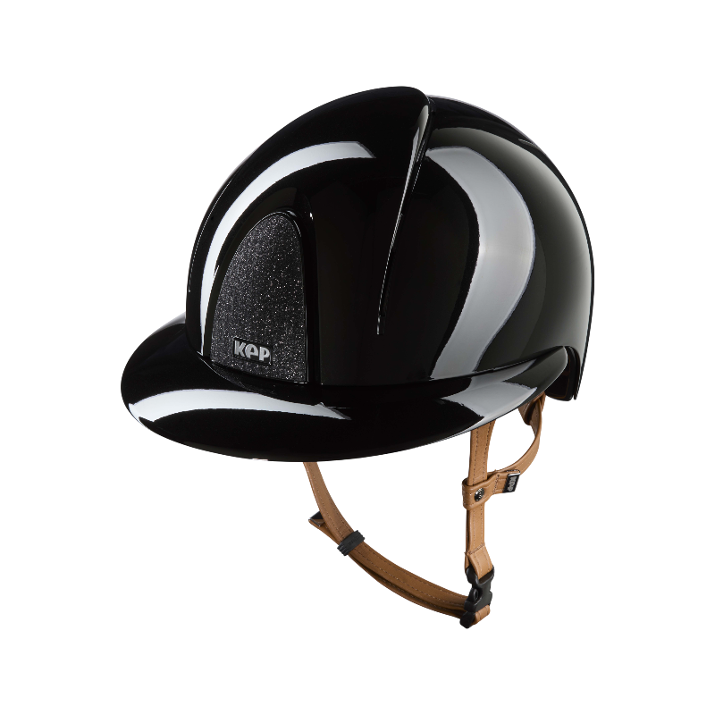 KEP - Smart Nova Metal Polish black Star black polo visor beige chinstrap riding helmet | - Ohlala