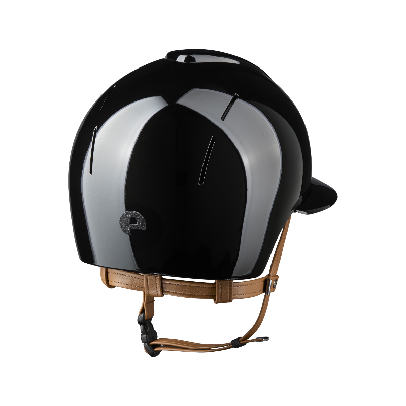 KEP - Smart Nova Metal Polish black Star black polo visor beige chin strap riding helmet | - Ohlala