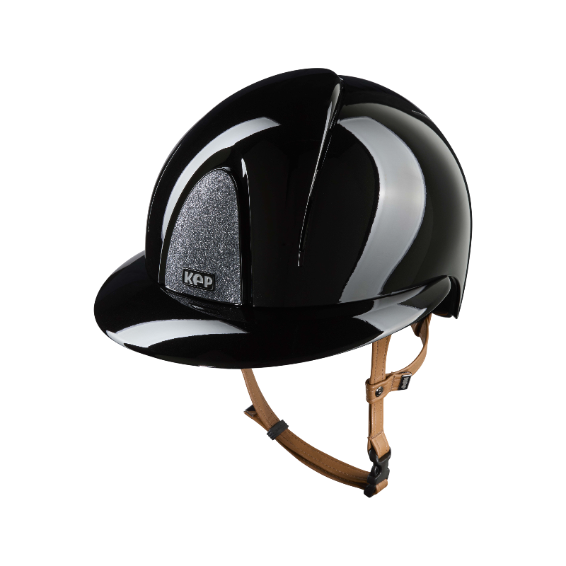 KEP - Smart Nova Metal Polish black Star silver polo visor beige chin strap riding helmet | - Ohlala