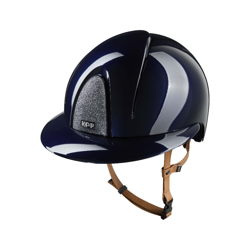 KEP - Smart Nova Metal Polish blue Star silver polo visor beige chin strap riding helmet | - Ohlala