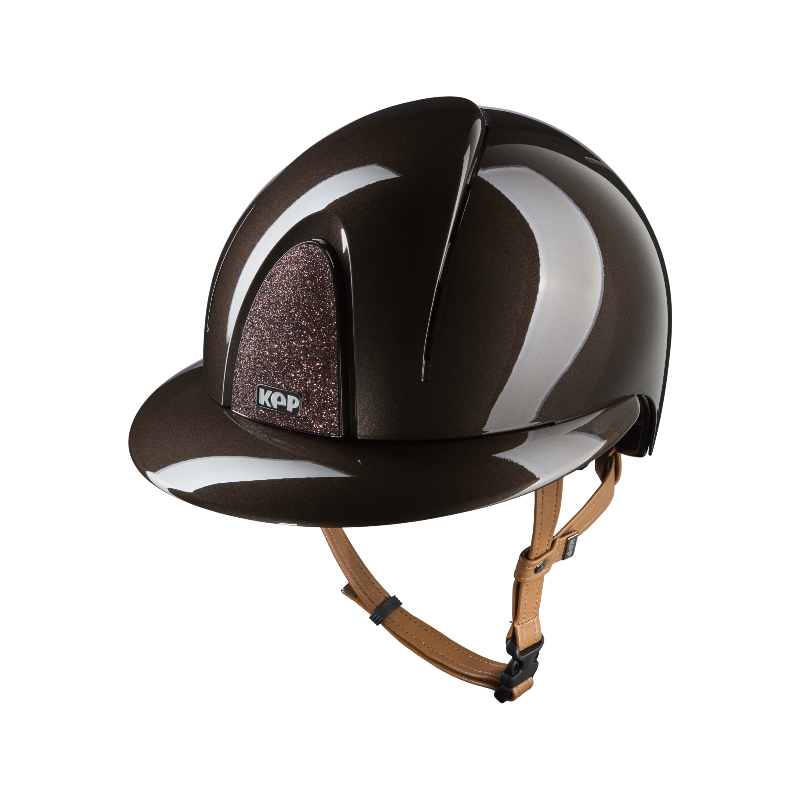KEP - Smart Nova Metal Polish brown Star brown polo visor beige chin strap riding helmet | - Ohlala