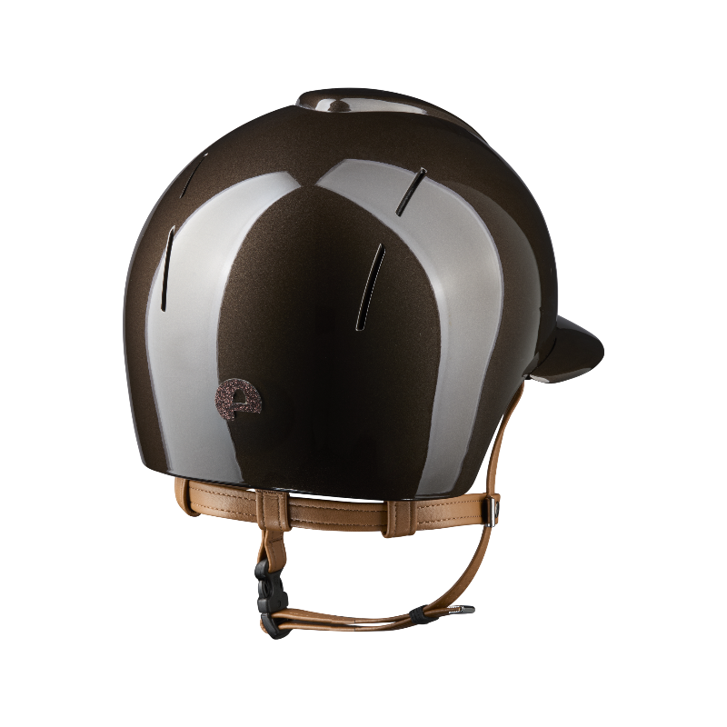 KEP - Smart Nova Metal Polish brown Star brown polo visor beige chin strap riding helmet | - Ohlala
