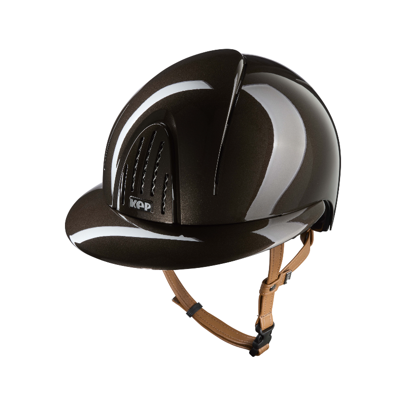 KEP - Smart Nova Metal Polish brown polo visor beige chin strap riding helmet | - Ohlala