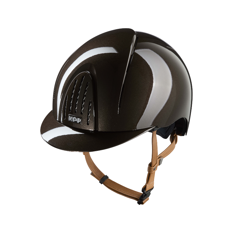 KEP - Smart Nova Metal Polish brown riding helmet standard visor beige chin strap | - Ohlala