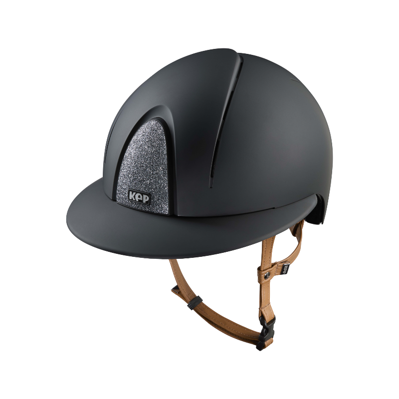 KEP - Smart Nova Textile black Star silver riding helmet polo visor beige chin strap | - Ohlala