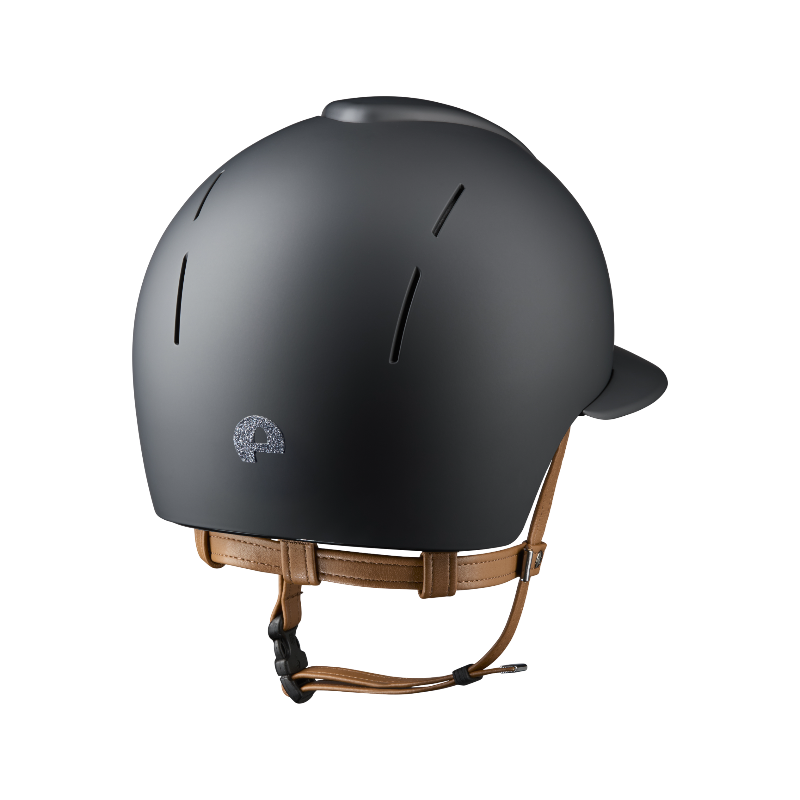 KEP - Smart Nova Textile Riding Helmet black Star silver polo visor beige chin strap | - Ohlala