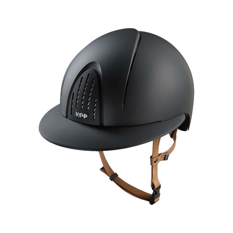 KEP - Smart Nova Textile black polo visor beige chin strap riding helmet | - Ohlala