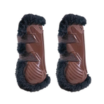 Kentucky Horsewear - Offene Gamaschen veganes Lammfell schwarz Bamboo Elastique braun x2 | - Ohlala
