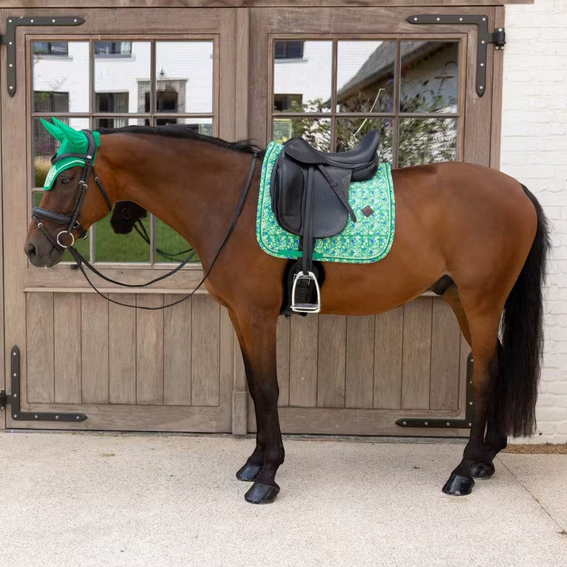 Kentucky Horsewear - ベルベットプリント ペイズリーガーデン柄馬場用サドルパッド グリーン/ネイビー | - Ohlala