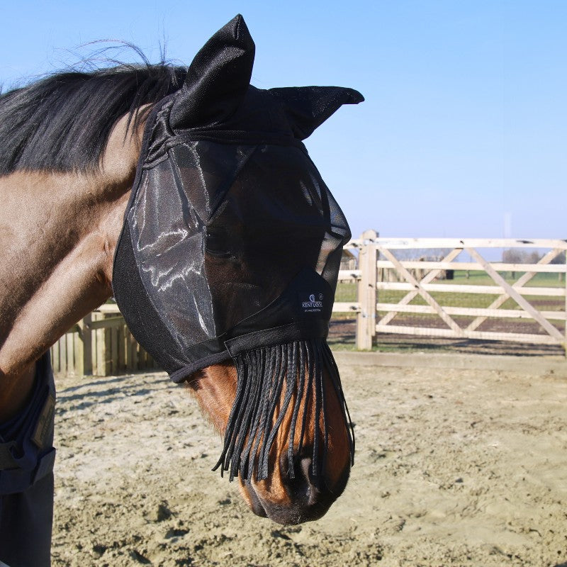 Kentucky Horsewear - Classic fly mask with ears and black fringes 