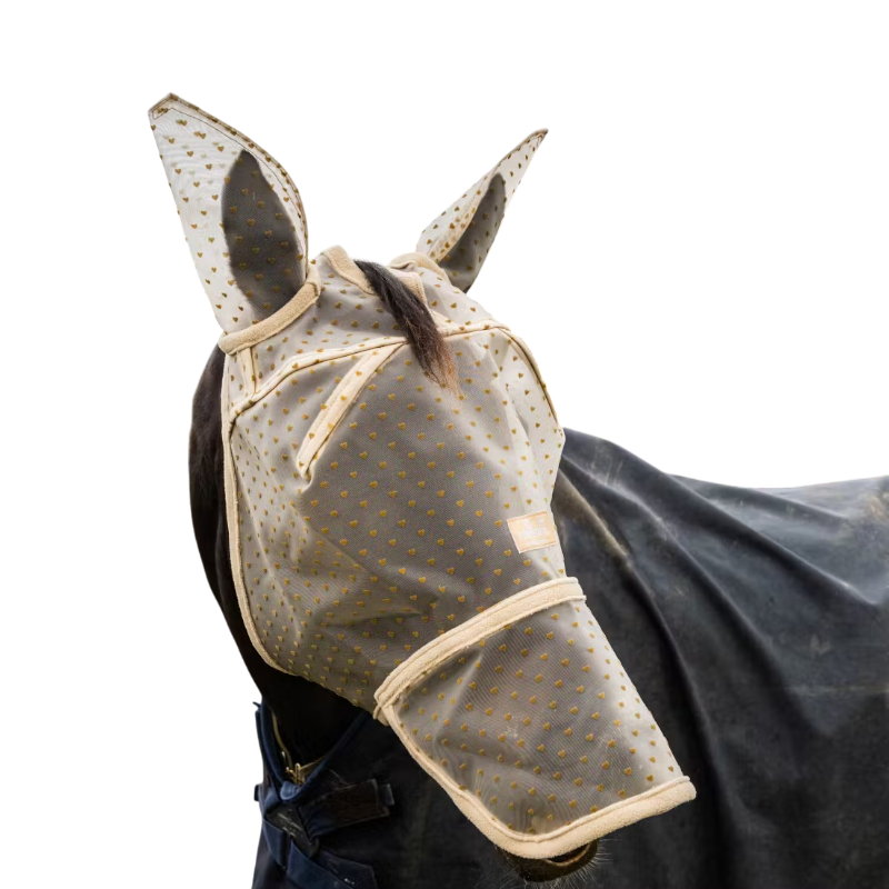 Kentucky Horsewear - Maschera anti-mosche Heart con orecchie e naso beige | - Ohlala