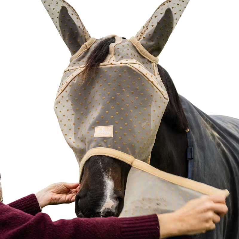 Kentucky Horsewear - Maschera anti-mosche Heart con orecchie e naso beige | - Ohlala