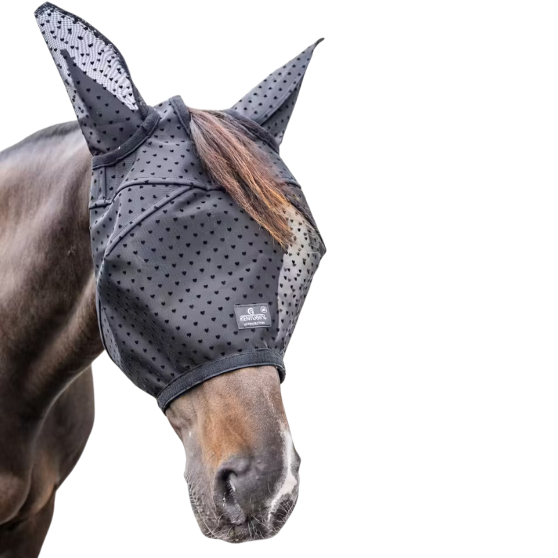 Kentucky Horsewear - Maschera anti-mosche Heart con orecchie e naso nera | - Ohlala