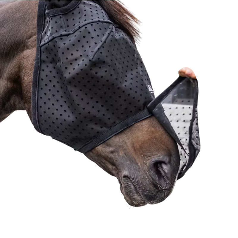Kentucky Horsewear - Maschera anti-mosche Heart con orecchie e naso nero | - Ohlala