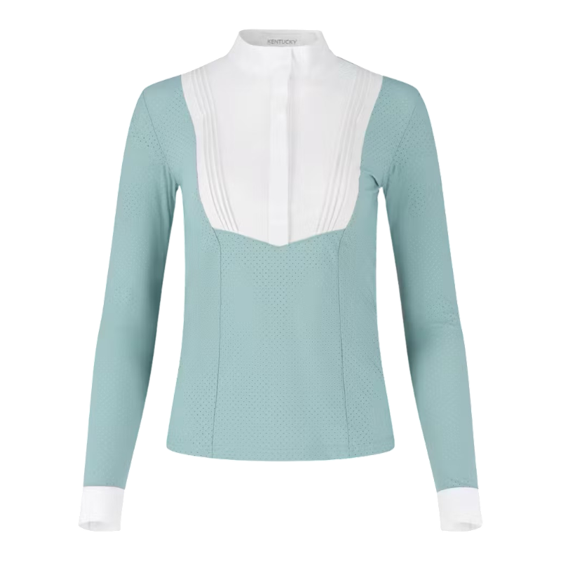 Kentucky Horsewear - Damen Turnierpoloshirt Langarm Heritage Air Dusty Blue | - Ohlala