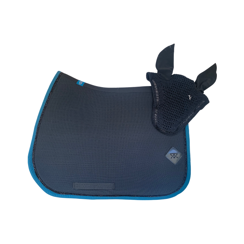 Oxxer - saddle pad Black/ emerald mesh with black sequins 