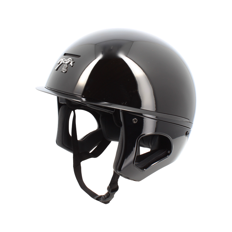 Pénélope - Standard black shiny riding helmet with visor Pénélope X Freejump 