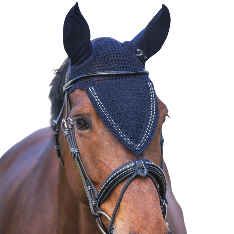 Pénélope - Bonnet pour chevaux long Strass marine