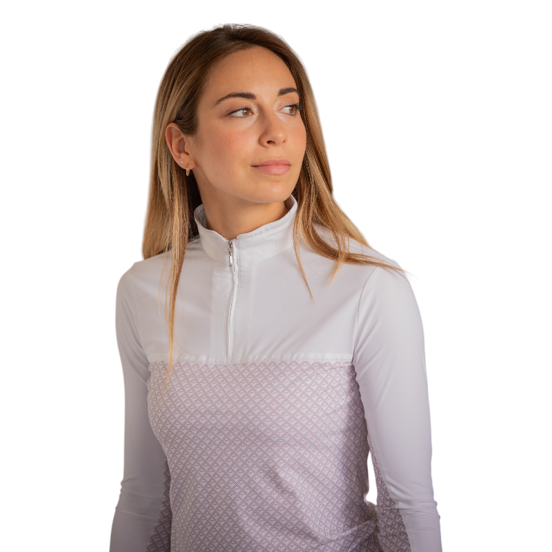 Pénélope - Women's long sleeve competition polo Debbie white/pink 