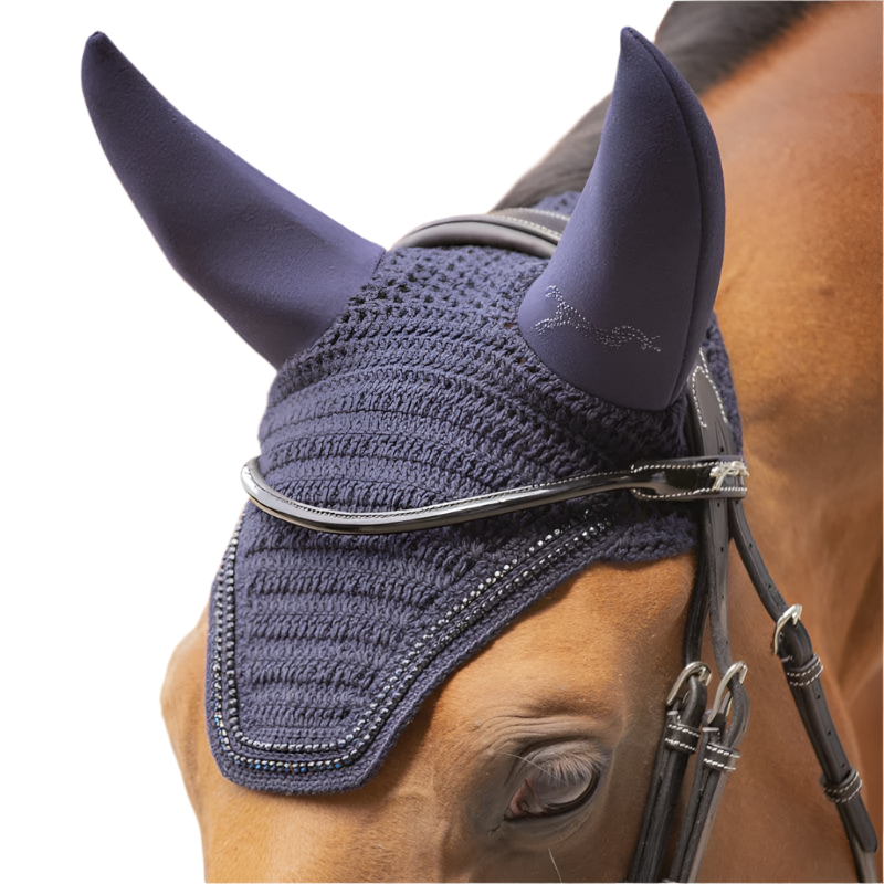 Pénélope - Bonnet pour chevaux anti-bruit Strass marine