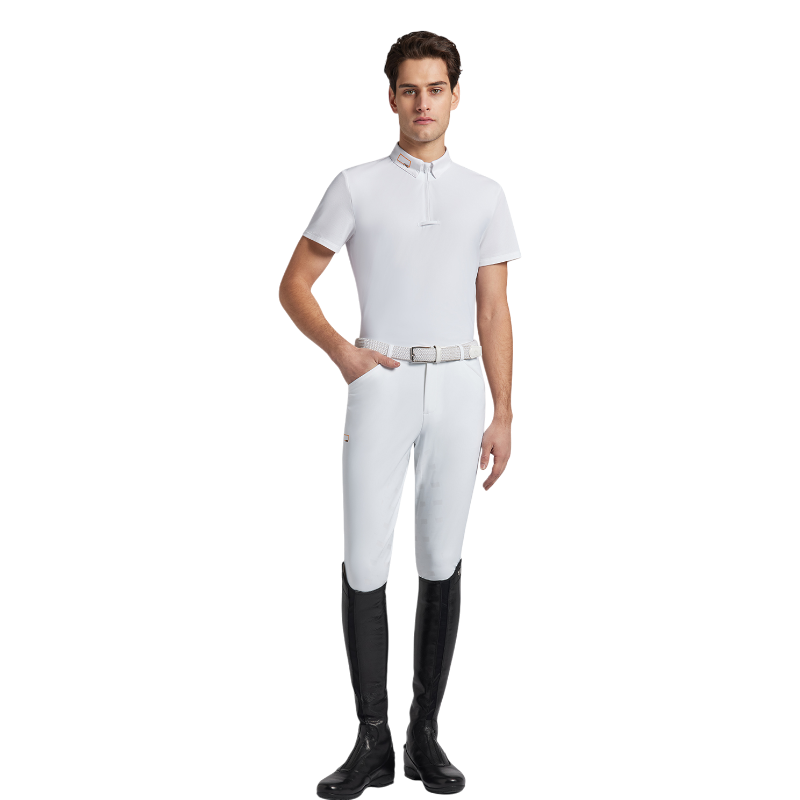RG Italy - Polo da concorso manica corta uomo Competition Zip bianco | - Ohlala
