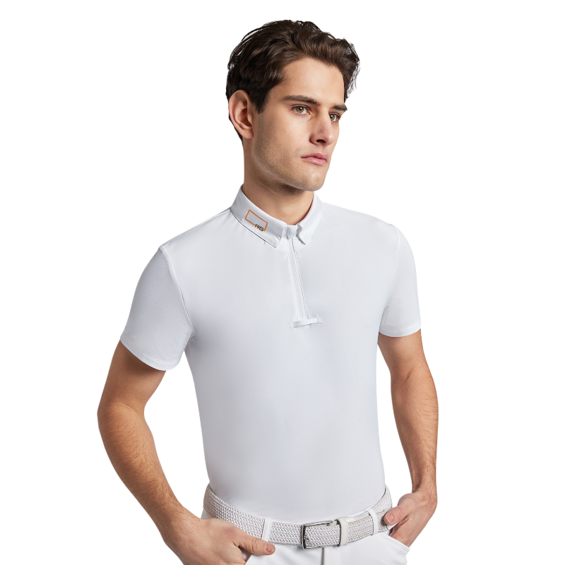 RG Italy - Polo da concorso manica corta uomo Competition Zip bianco | - Ohlala