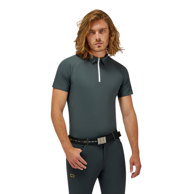 RG Italy - Technisches Kurzarm-Polo für Herren Training Zip anthrazitgrau | - Ohlala