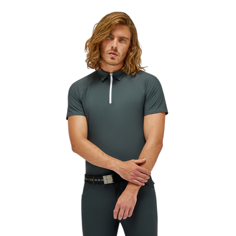 RG Italy - Technisches Kurzarm-Polo für Herren Training Zip anthrazitgrau | - Ohlala