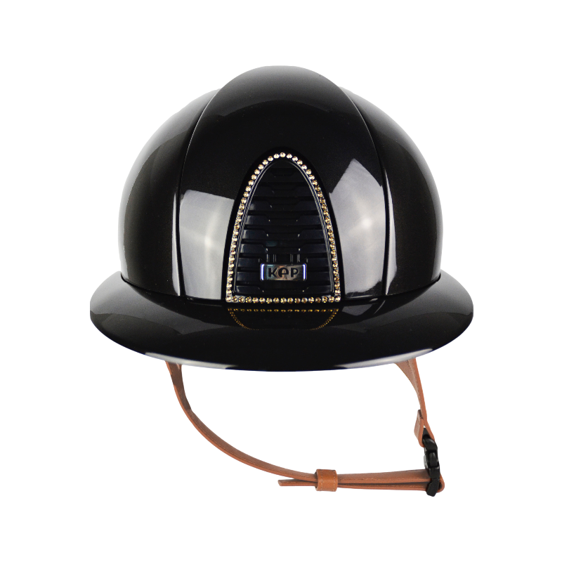 KEP - Cromo 2.0 riding helmet limited edition Shine Trieste black Swarovski visor polo beige chin strap 