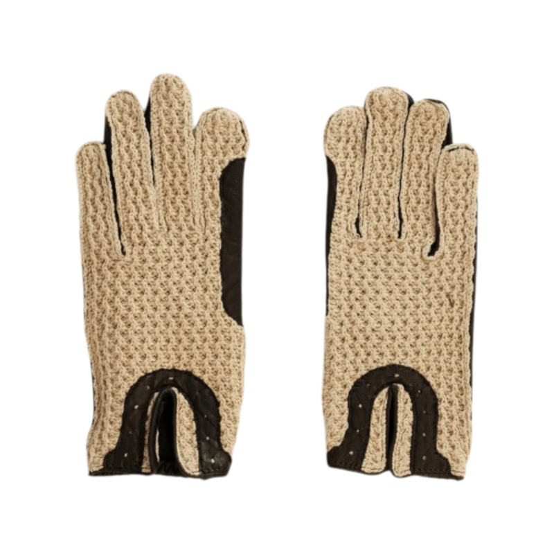 TdeT - Reithandschuhe aus Häkelstoff und Leder, Dunkelbraun