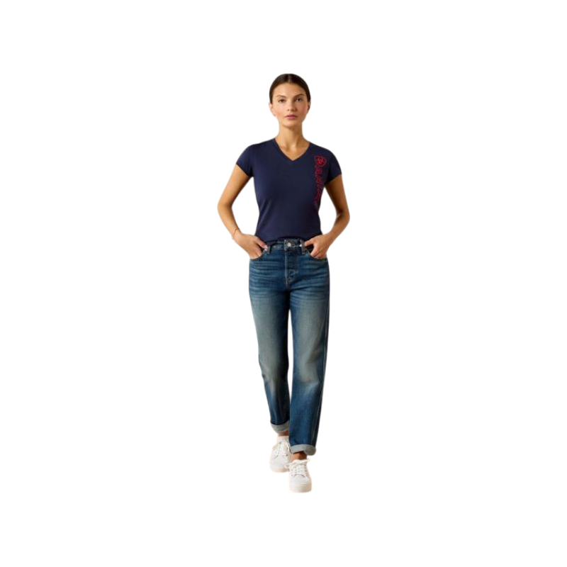 Women's Vertical Logo T-Shirt – Navy & Red
