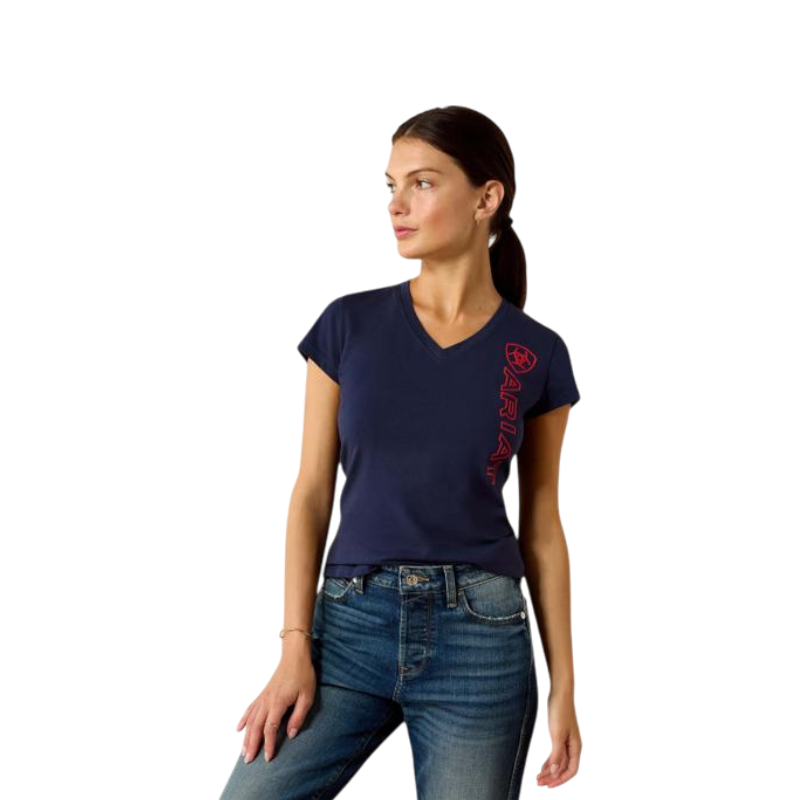 Women's Vertical Logo T-Shirt – Navy & Red