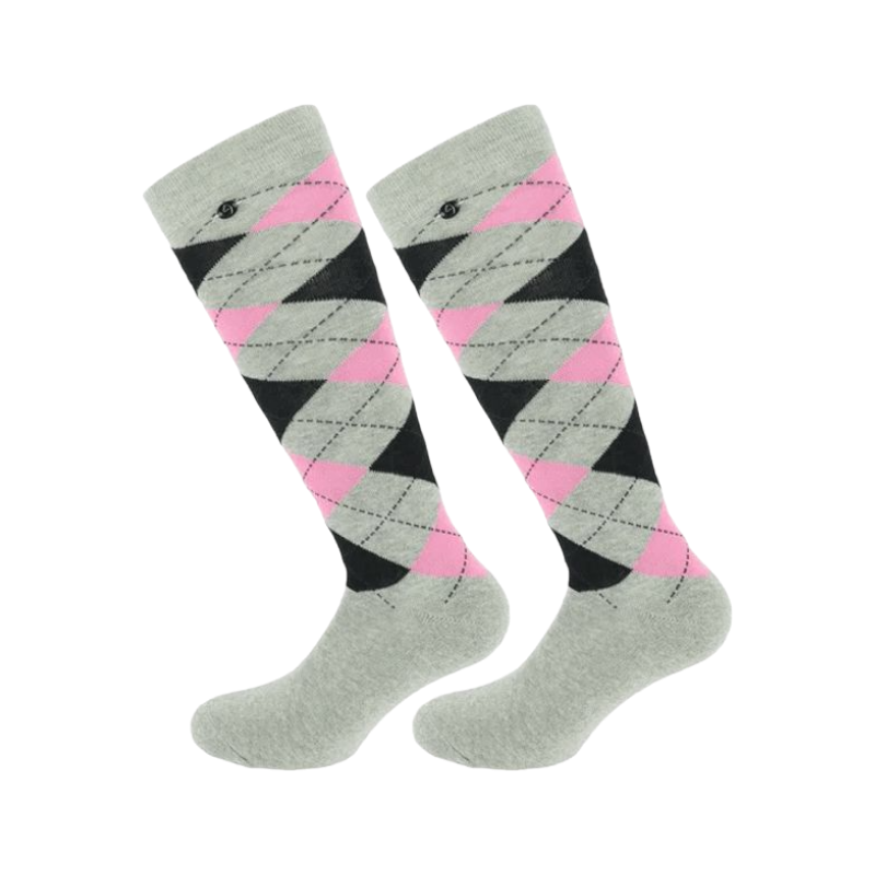 Equithème - Light gray/pink Argyle sock (x1)