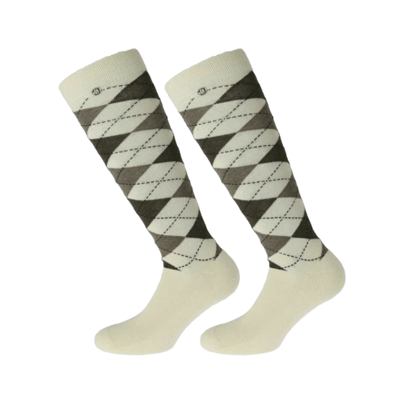 Equithème - Chaussettes Argyle écru/ taupe (x1)