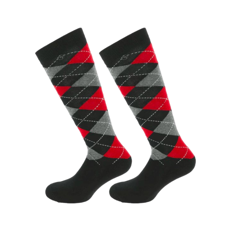 Equithème - Black/red Argyle socks (x1)