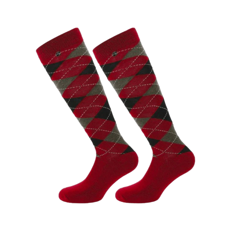 Equithème - Red/black Argyle socks (x1)