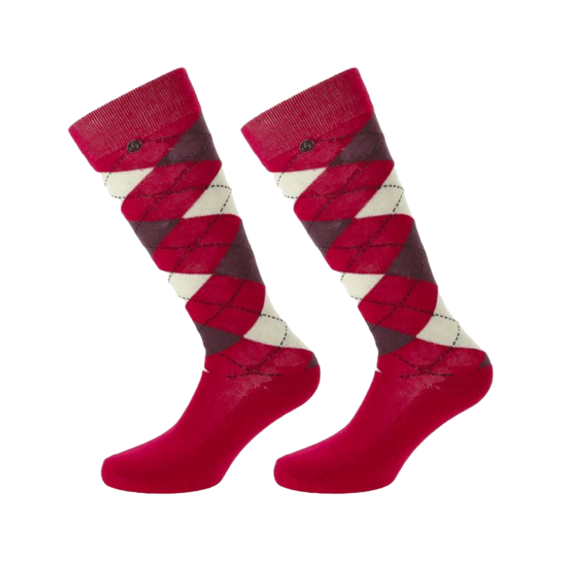 Equithème - Raspberry/ecru Argyle socks (x1)