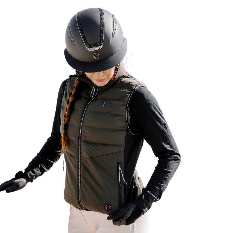 Equithème - Unisex heated sleeveless down jacket Sasha khaki 