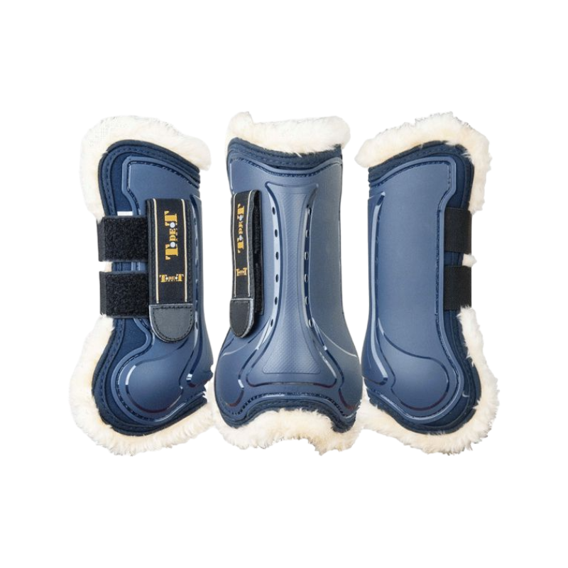 TdeT - Design open gaiters with navy sheepskin lining