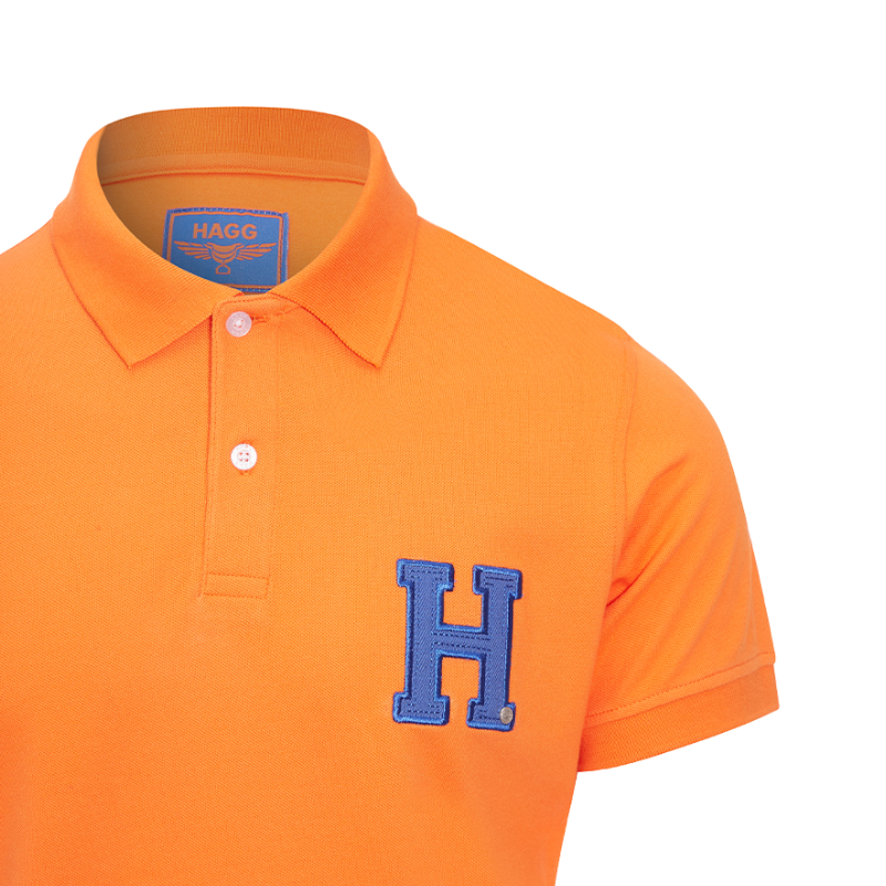 Hagg - Men's short sleeve polo orange/ royal blue 