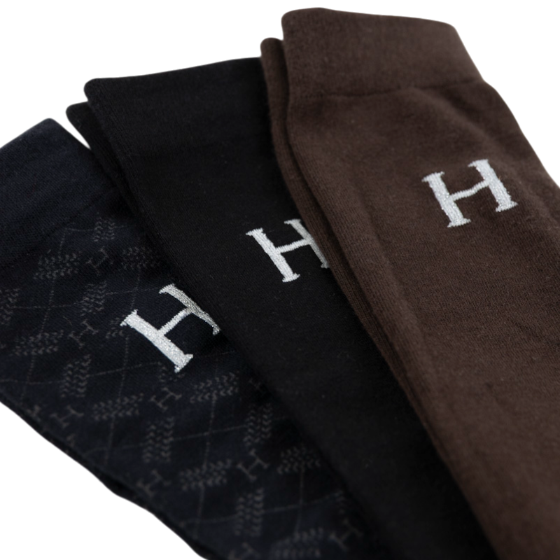 Harcour - Chaussettes d'équitation Aiko cacao/ noir/ tartan (x3)