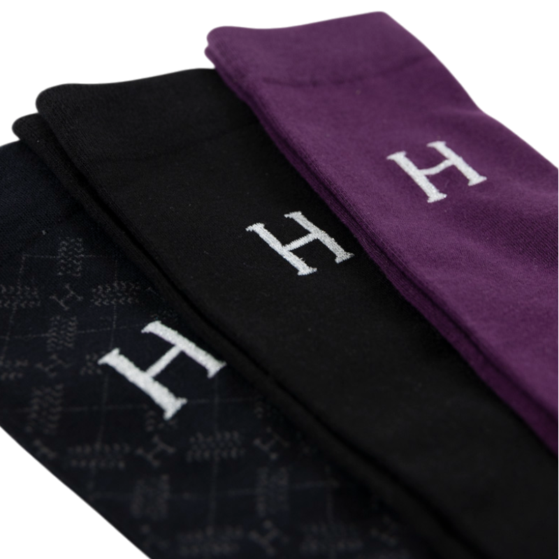 Harcour - Chaussettes d'équitation Aiko figue/ noir/ tartan  (x3)
