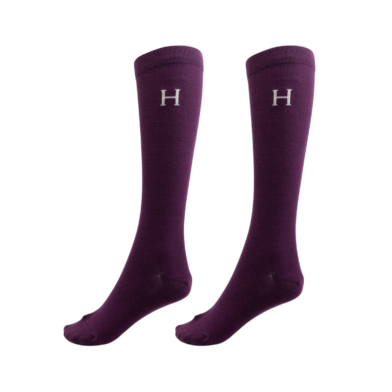 Harcour - Chaussettes d'équitation Aiko figue/ noir/ tartan  (x3)