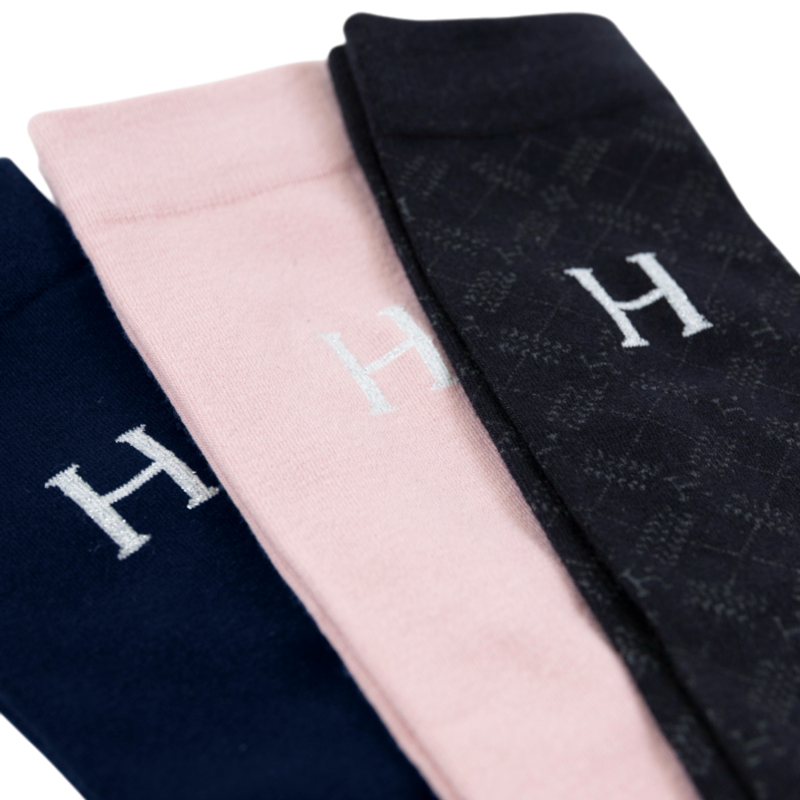 Harcour - Chaussettes d'équitation Aiko marine/ pivoine/ tartan  (x3)