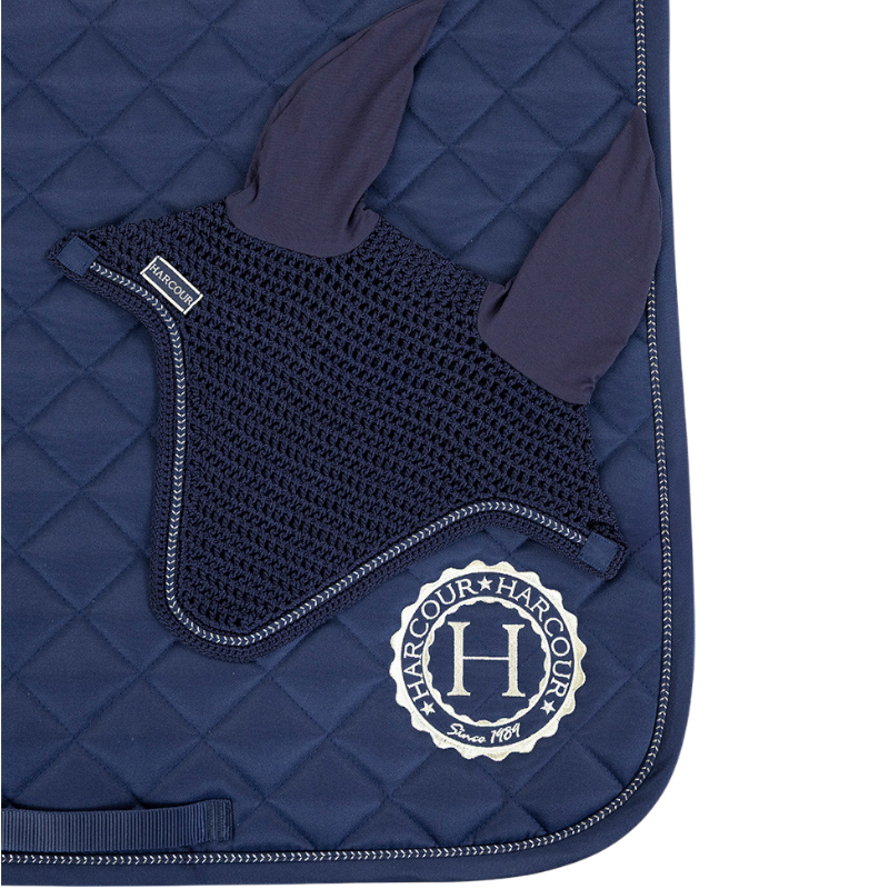 Harcour - Pack tapis de dressage Sunny et bonnet Funny marine/ light gold