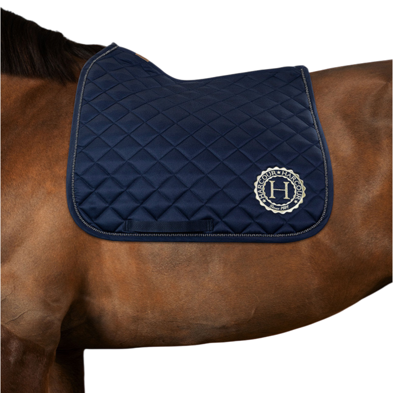 Harcour - Pack tapis de dressage Sunny et bonnet Funny marine/ light gold