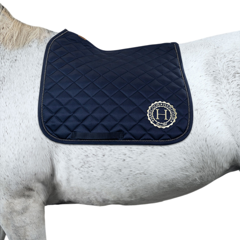 Harcour - Pack tapis de dressage Sunny et bonnet Funny marine/ light gold