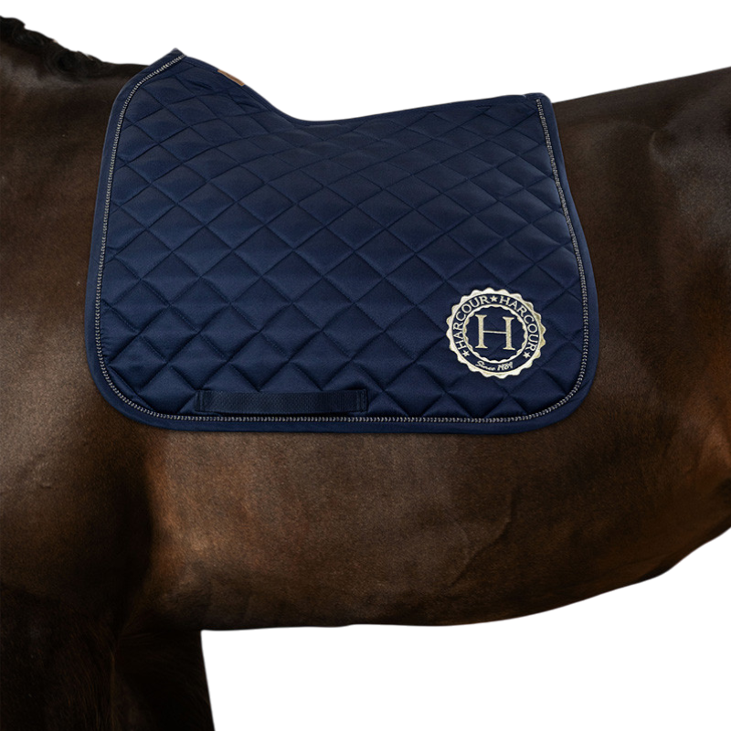 Harcour - Pack tapis de dressage Sunny et bonnet Funny marine/ light gold