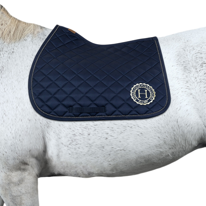 Harcour - Pack tapis de selle Sunny et bonnet Funny marine/ light gold