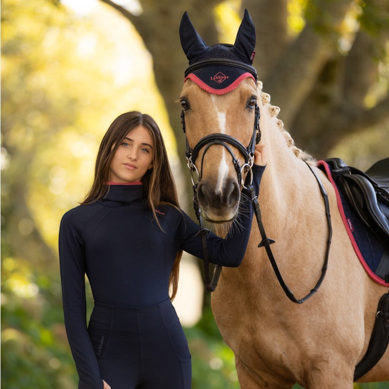 Lemieux - Classic marine/cranberry fly-repellent bonnet for horses 